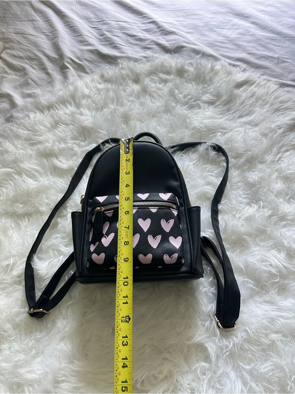 Mini Black Backpack with Pink Heart Print